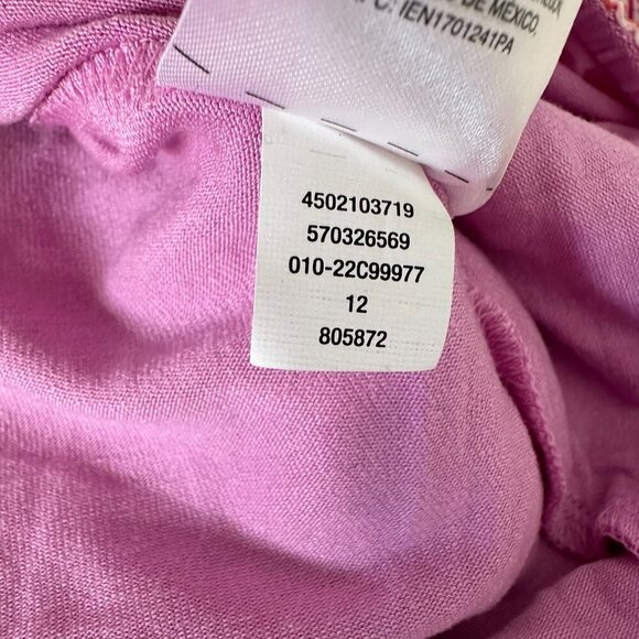 Chicos Blouse Coastal Tile Chiffon Bubble Hem Pink Orange XL - Picture 3 of 12